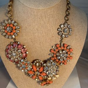 RARE J.Crew Flower Lattice Statement Necklace Coral